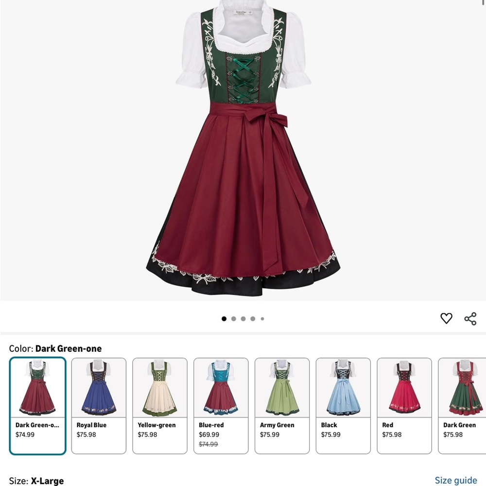 Women’s Bavarian Costume Dress - Green and Red